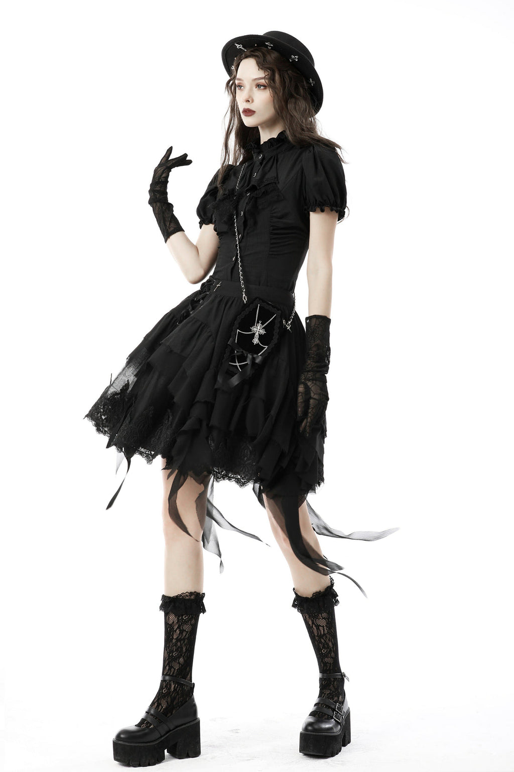 Ruffle Neckline Short Blouse