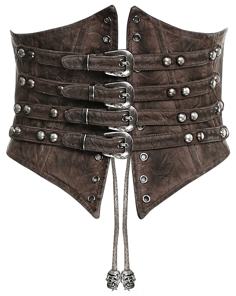 Brown Cinched Buckle Corset