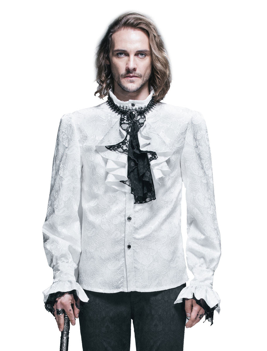 White Paisley Jacquard Shirt With Cravat
