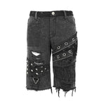 Eyelet Ripped Washed Denim Look Shorts