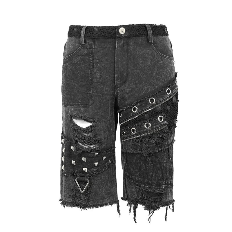 Eyelet Ripped Washed Denim Look Shorts