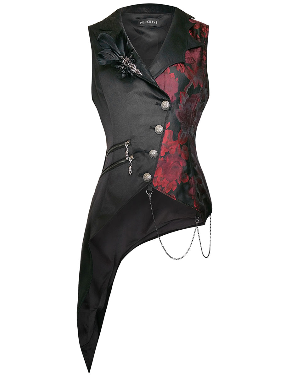 Women’s Black & Red Asymmetrical Waistcoat