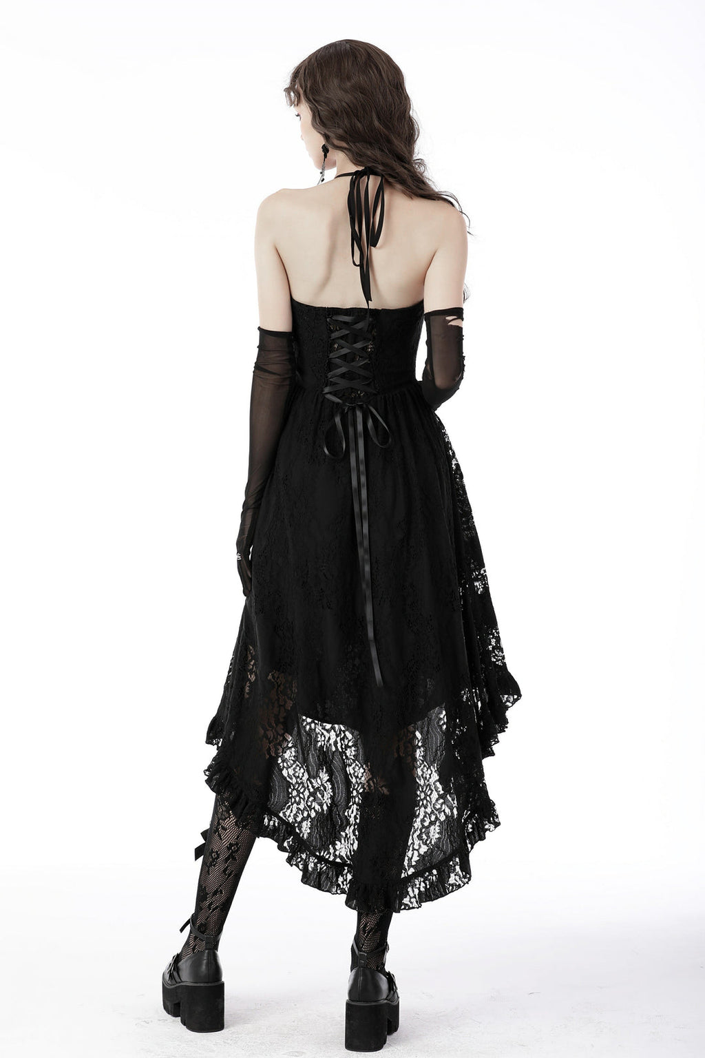 Dovetail Halter Neck Lace Net Dress