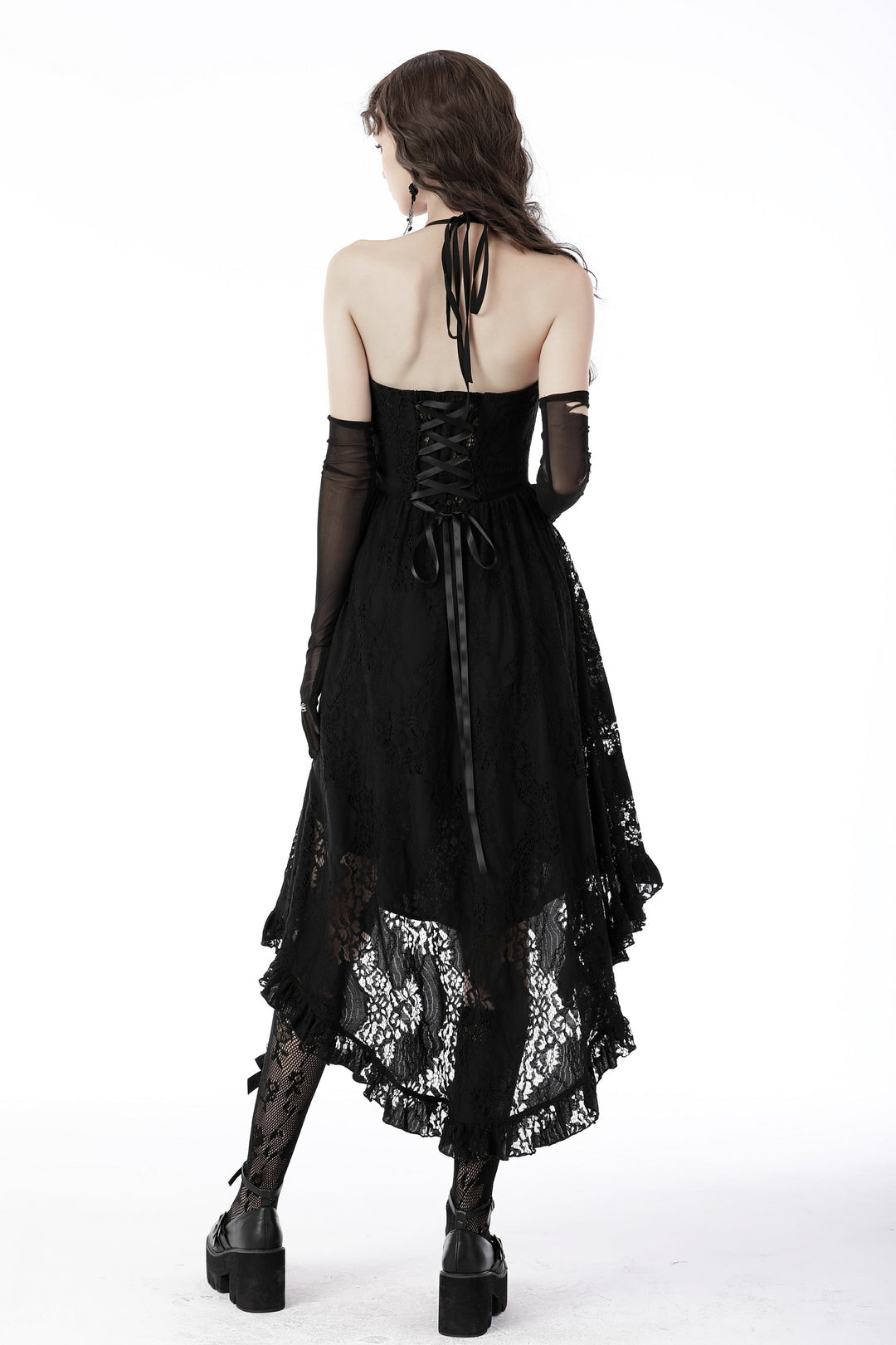 Dovetail Halter Neck Lace Net Dress