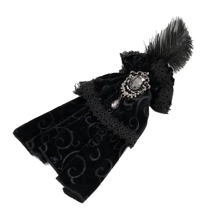 Velvet Feather Jewel Clip On Cravat