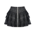 Criss Cross Heart Zip Ruffle Mini Skirt