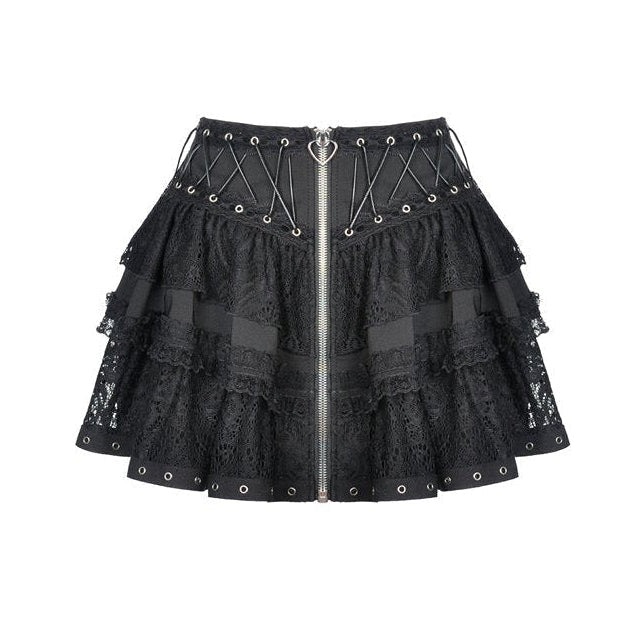Criss Cross Heart Zip Ruffle Mini Skirt