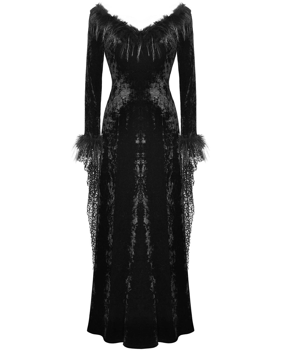 Velvet Maxi Dress with Mesh Trail Sleeves