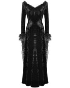 Velvet Maxi Dress with Mesh Trail Sleeves