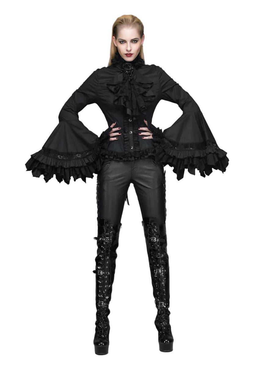 Flared Ruffle Sleeve Rose Cravat Blouse