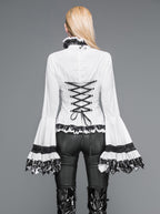 Flared Ruffle Sleeve Rose Cravat White Blouse