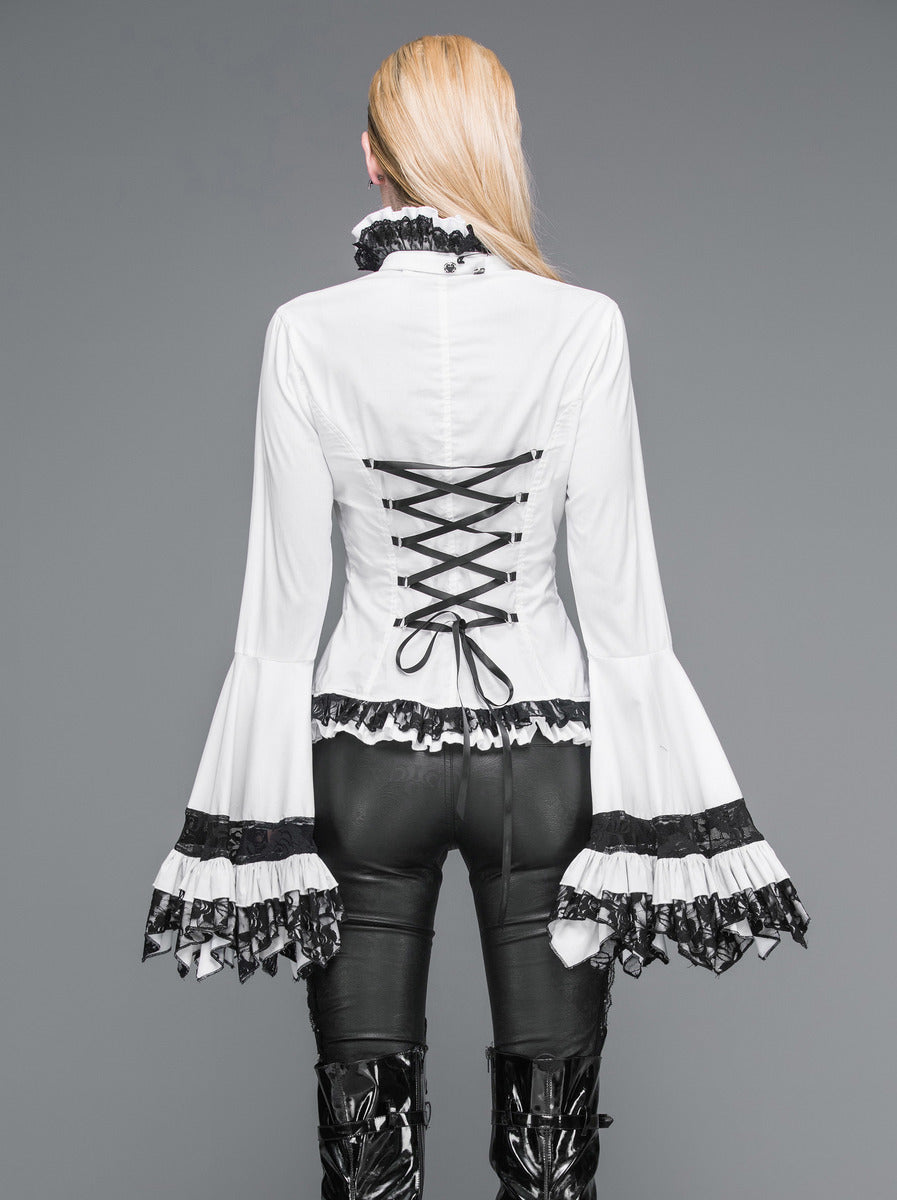 Flared Ruffle Sleeve Rose Cravat White Blouse