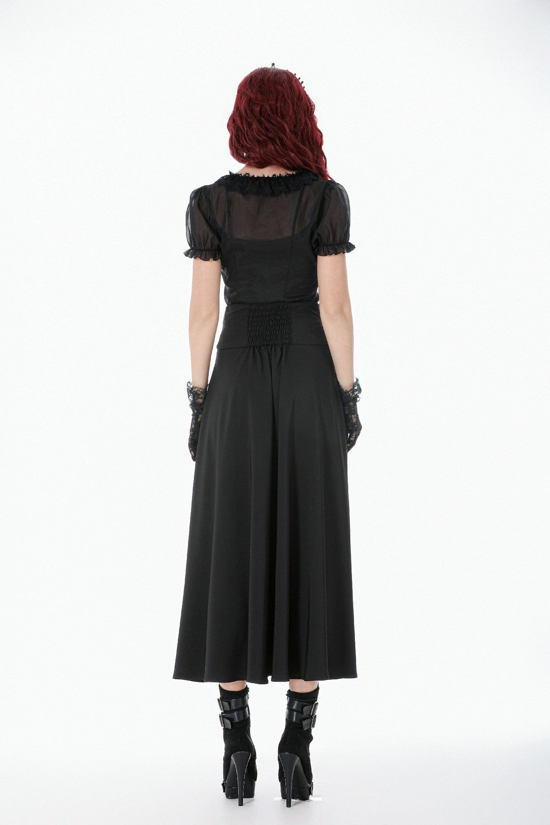 Panel Split Floral Net Maxi Skirt