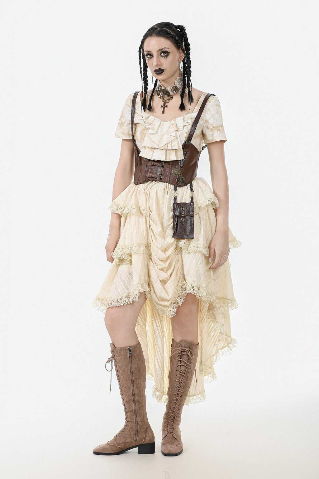 Steampunk Cream Ruffle Drape Skirt