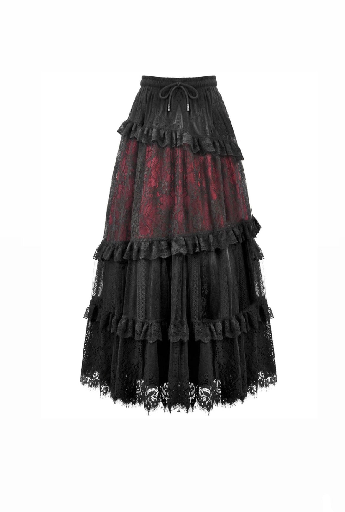 Elegant Red Ruffle Strip Skirt