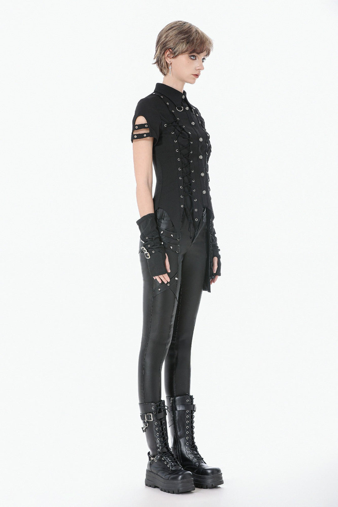 Ruptured Punk Eyelet Lace Up Shirt
