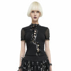Lightning Bolt Cutout Lace Up Top