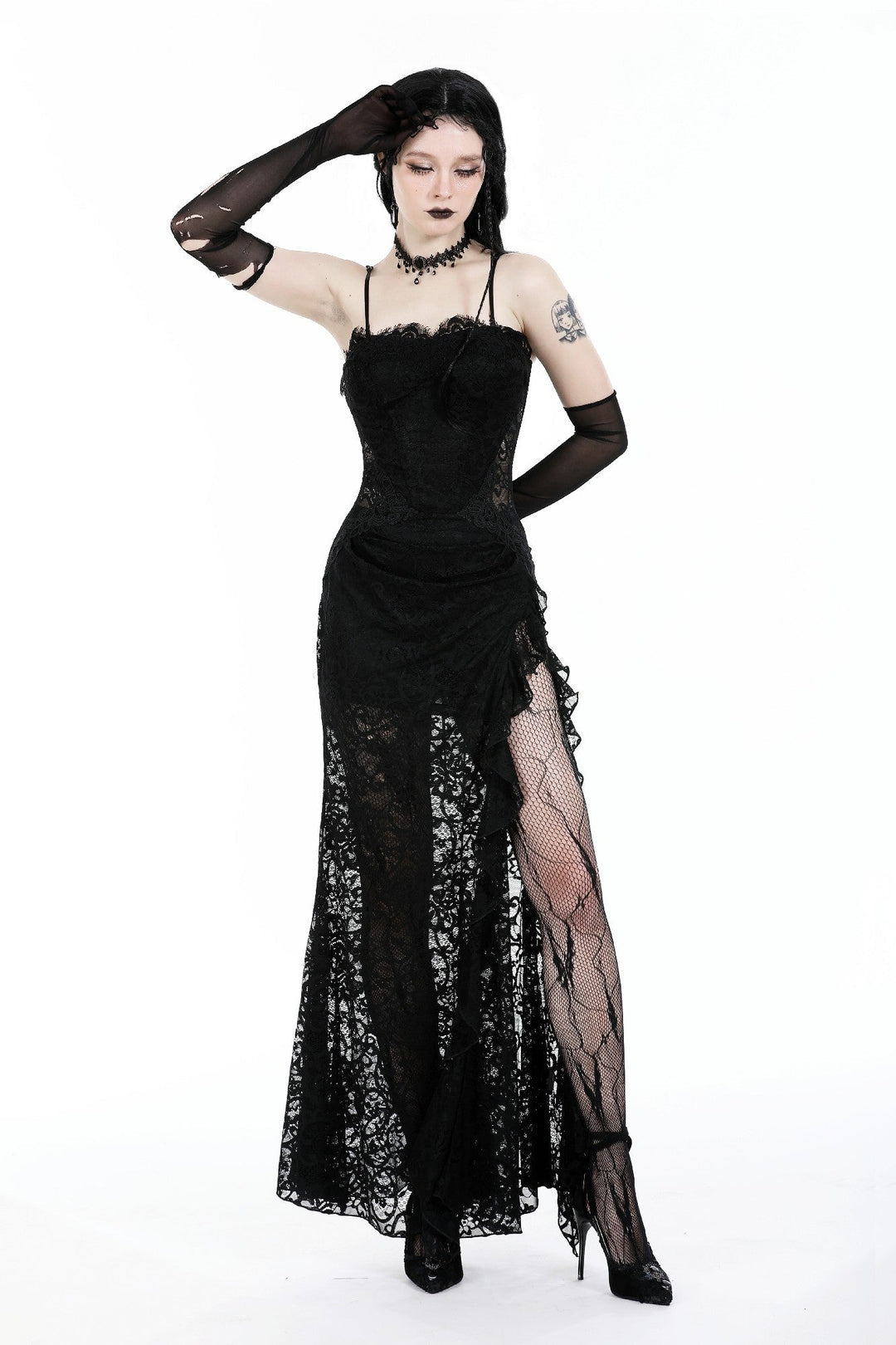 Lace Thigh Split Maxi Dress