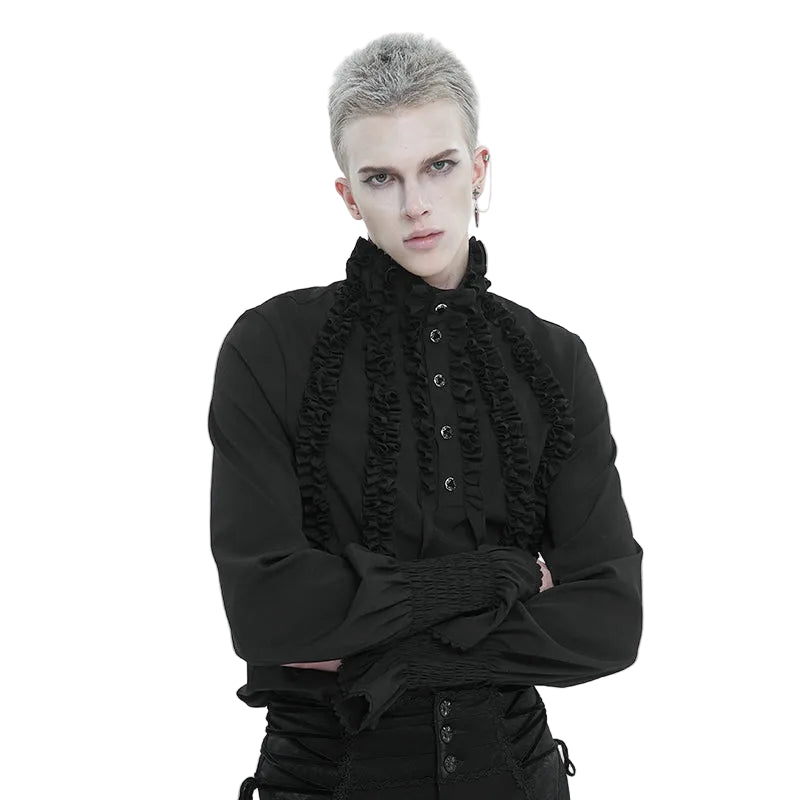 Black Ruffle Pleat High Neck Shirt