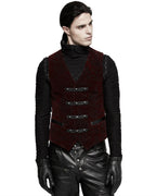 Red Alcazar Button Up Velvet Waistcoat