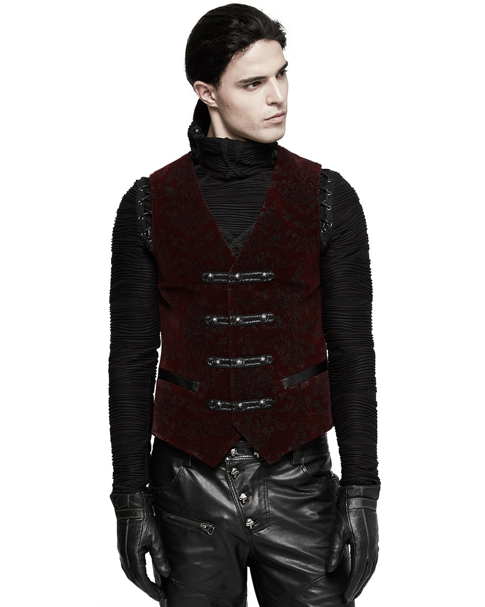 Red Alcazar Button Up Velvet Waistcoat