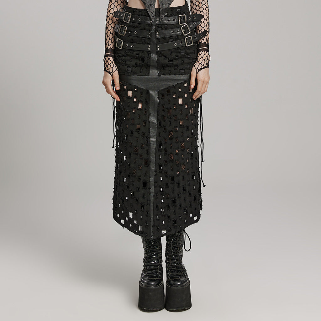 Cutout Belt Slit Maxi Skirt
