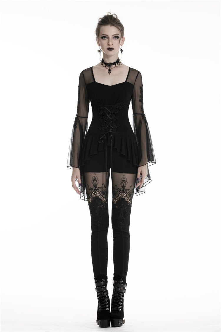 Detailed Whimsical Lace Up Blouse