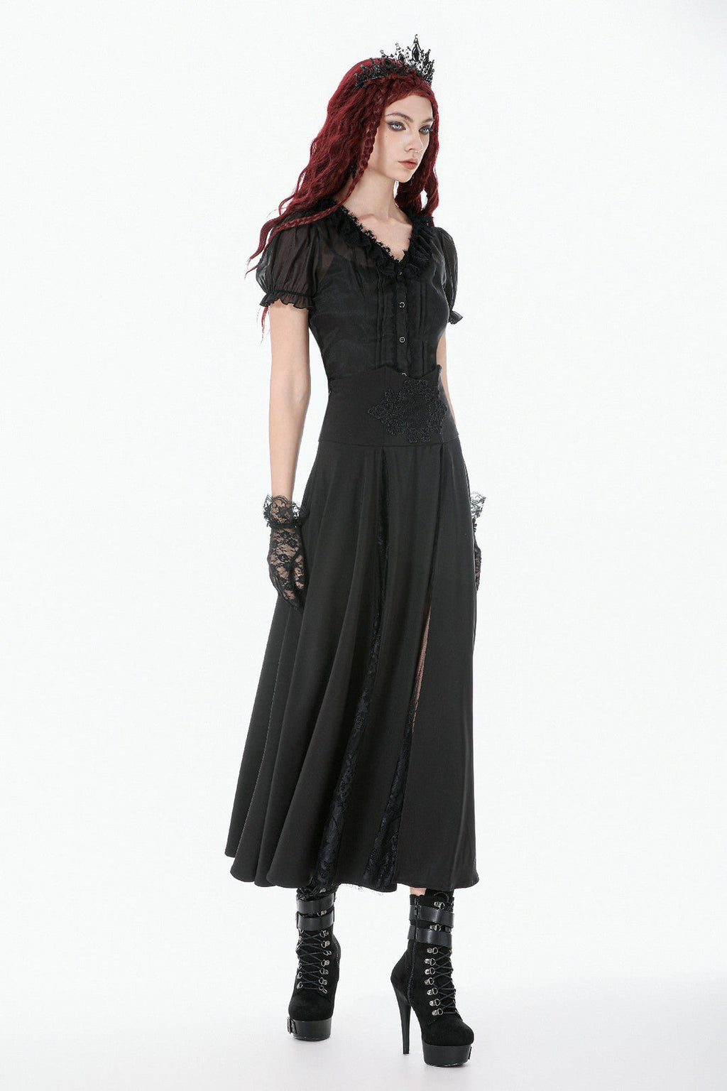 Panel Split Floral Net Maxi Skirt