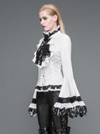 Flared Ruffle Sleeve Rose Cravat White Blouse