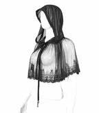 Sheer Patterned Hem Hooded Shrug Cape
