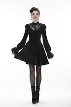Sheer Lace V Neck Velvet Dress