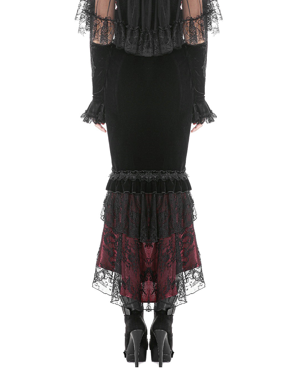 Velvet Layered Mermaid Red Pencil Skirt