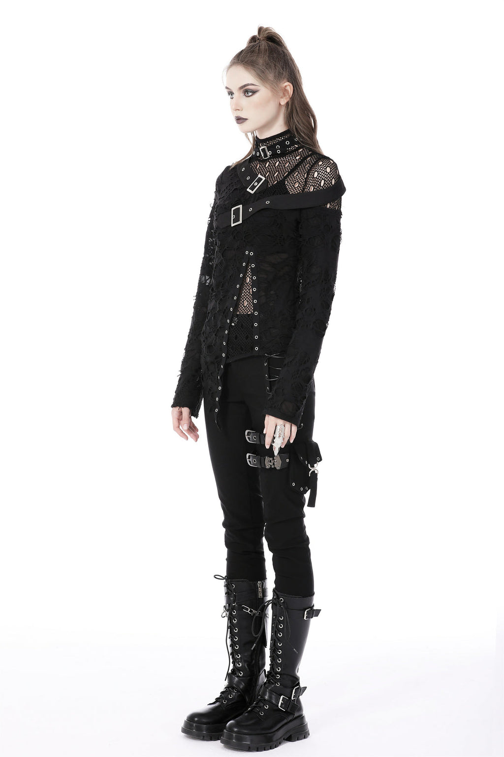 Asymmetric Punk Shredded Buckle Top