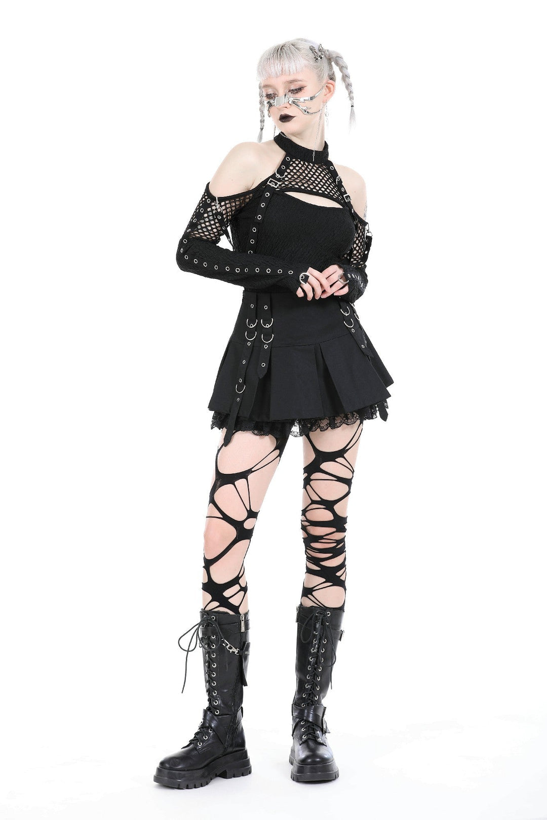 Punk Metal Strap Mini Skirt