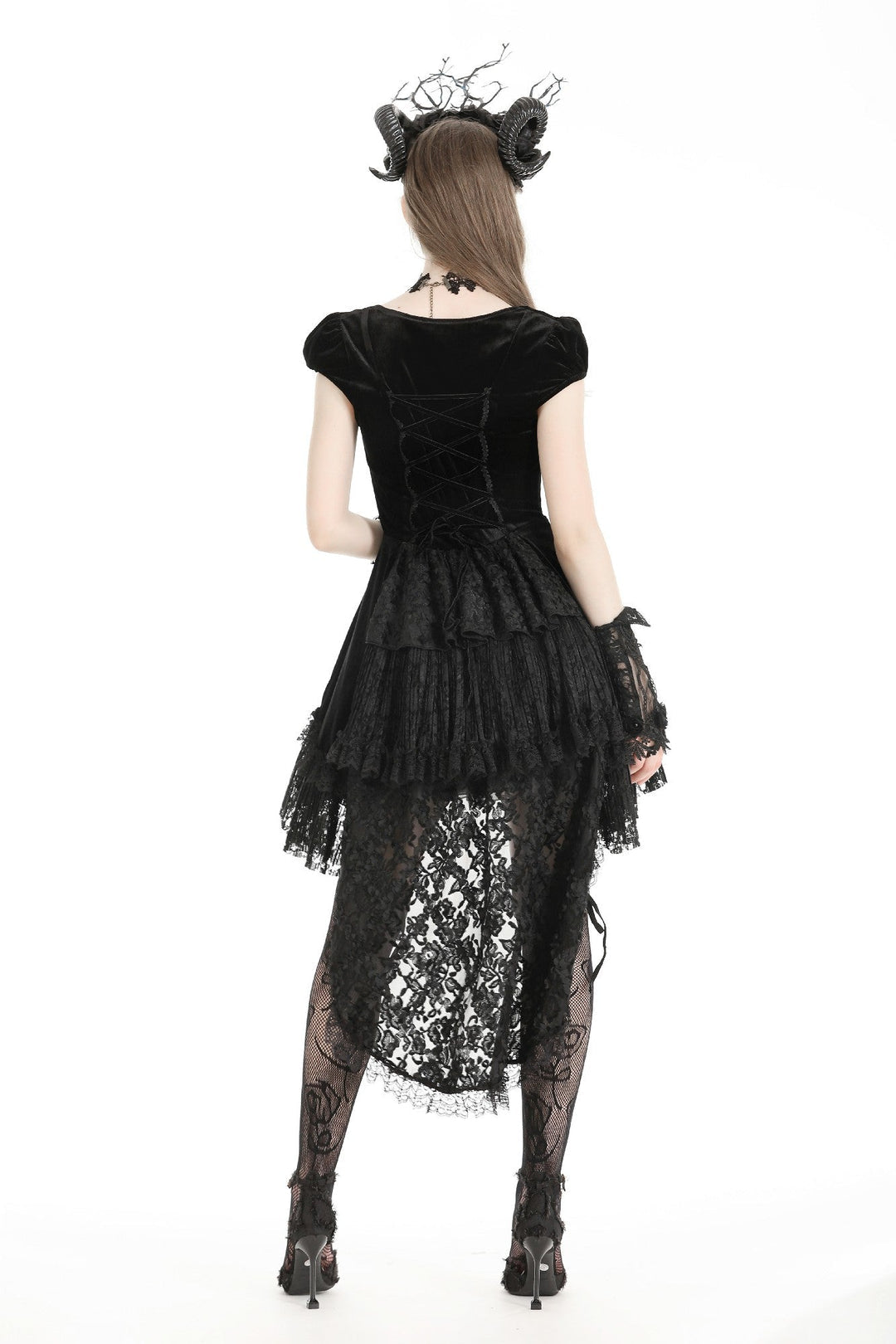 Velvet Lace Train Party Dress