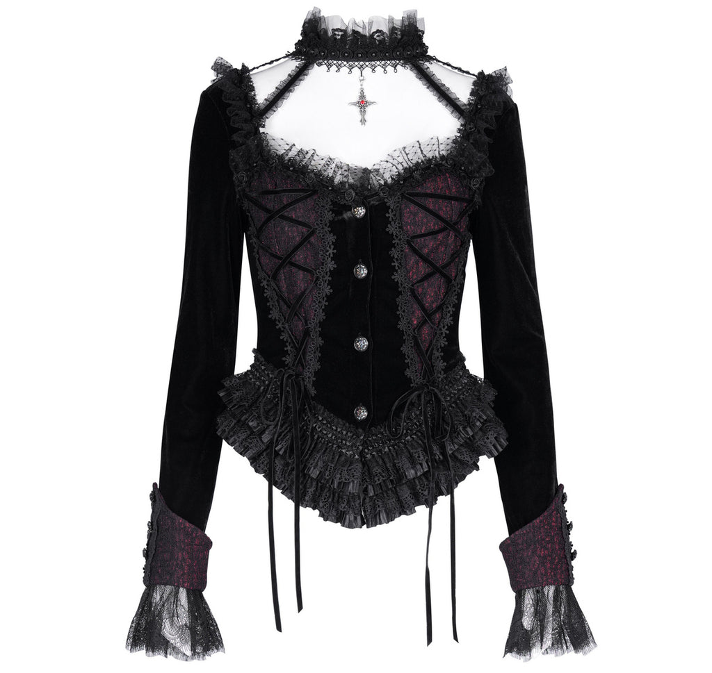 Gothic Cut Out Lace Hem Blouse