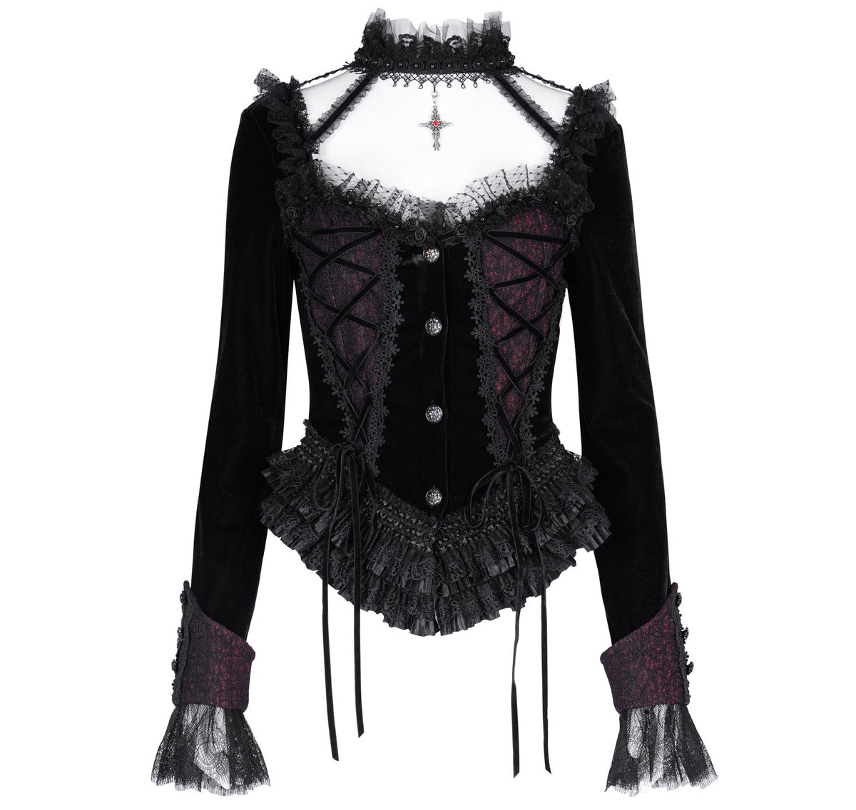 Gothic Cut Out Lace Hem Blouse