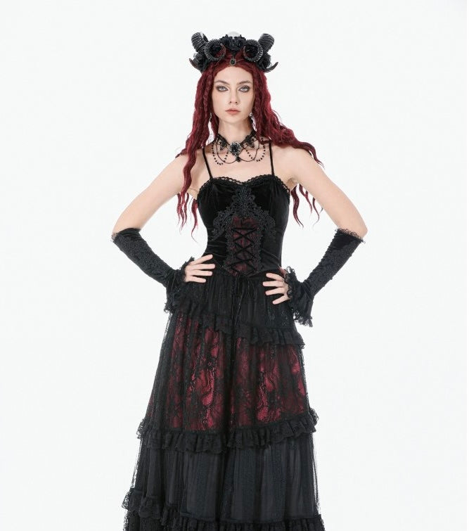 Velvet Red Lace Up Corset Top