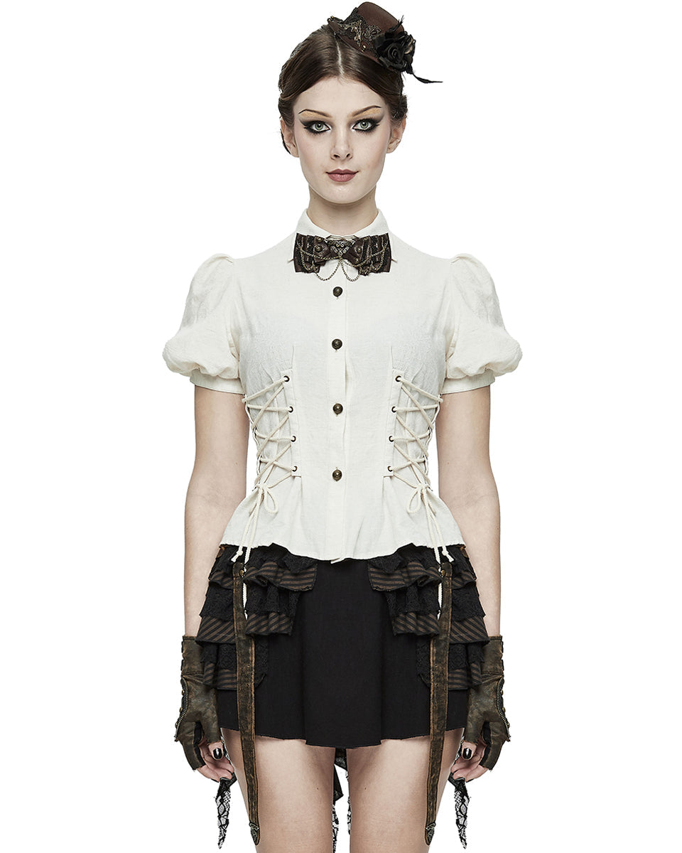 Off White Vintage Lace Up Blouse