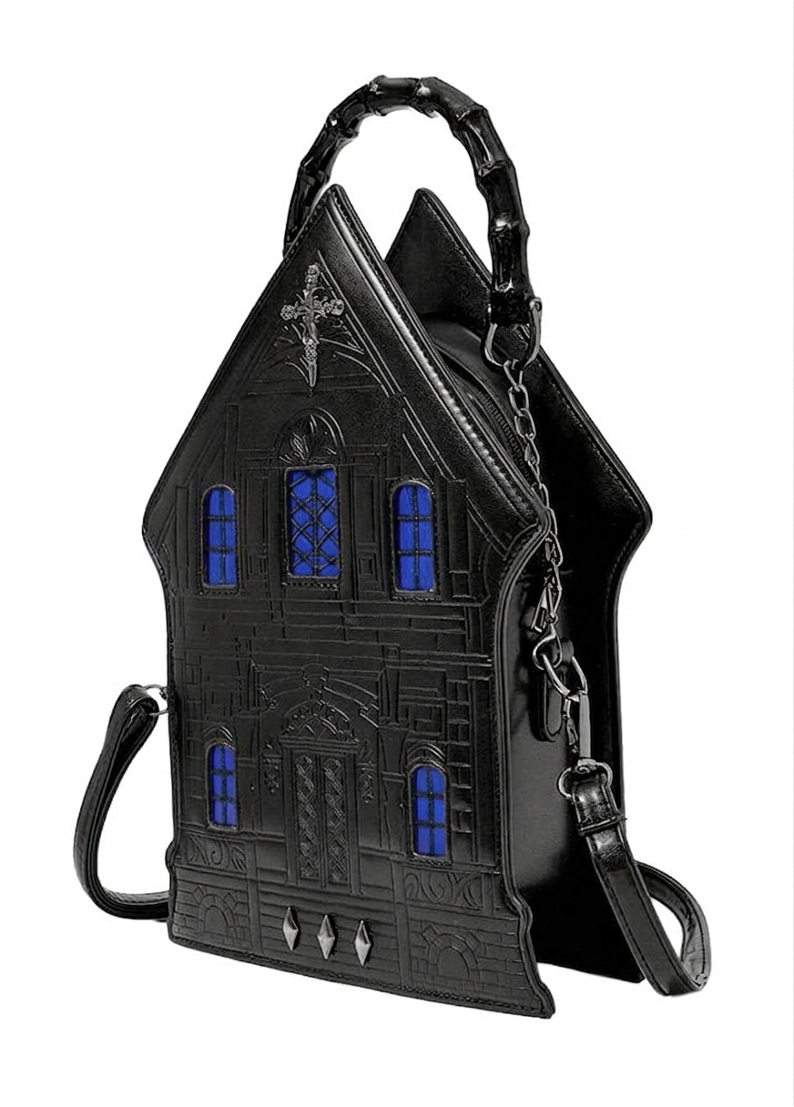 Blue Haunted House Crucifix Bag
