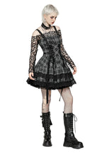 Grey Plaid Lace Up Mini Dress