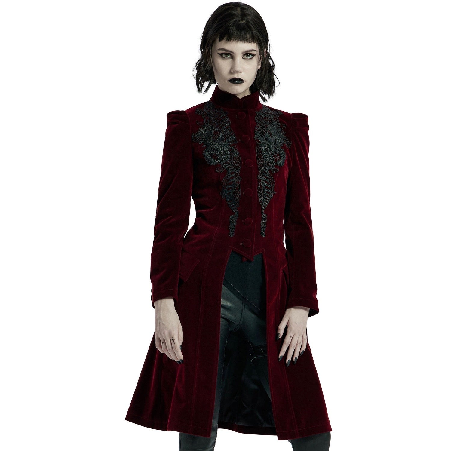 Mid Length Elegant Red Velvet Gothic Coat