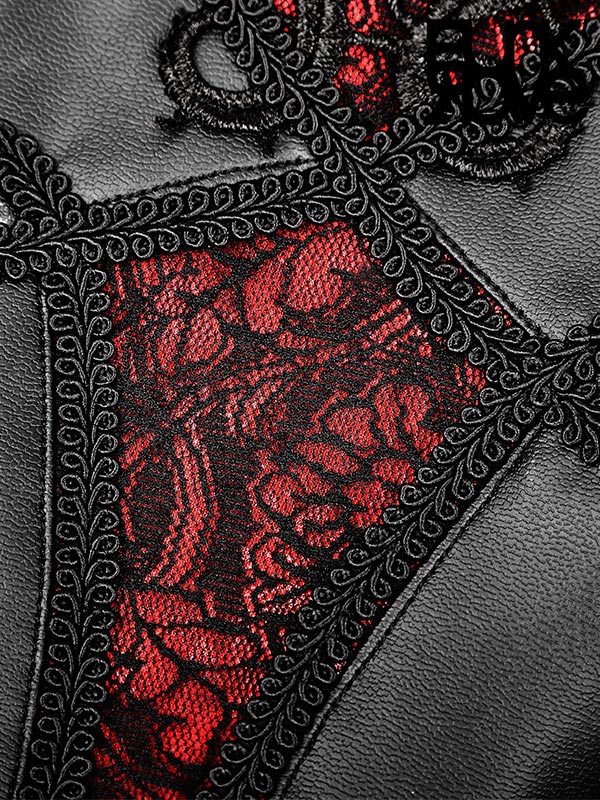 Black & Red Gothic Lace PU Leather Leggings