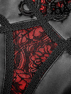 Black & Red Gothic Lace PU Leather Leggings