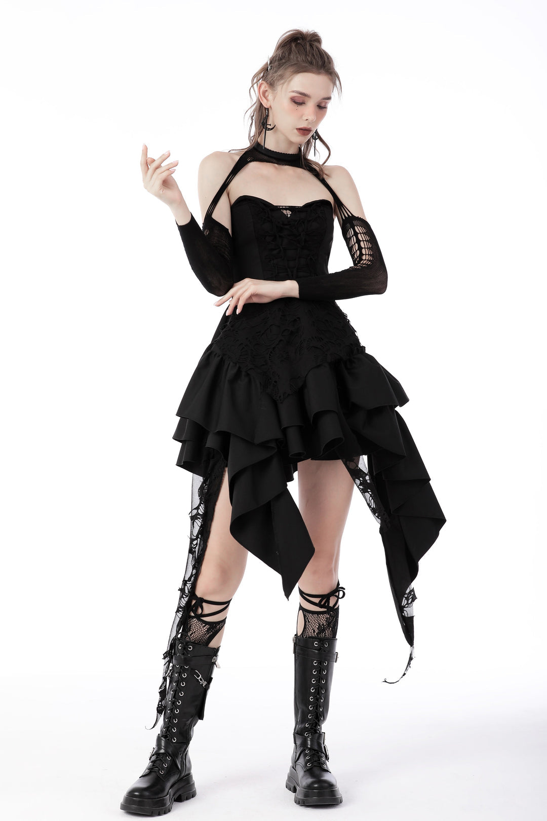 Shredded Frilly Waterfall Dress