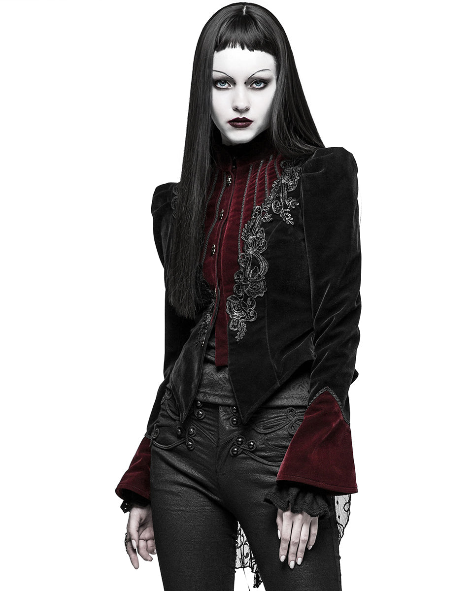 Black & Red Crafted Gothic Velvet Jacket