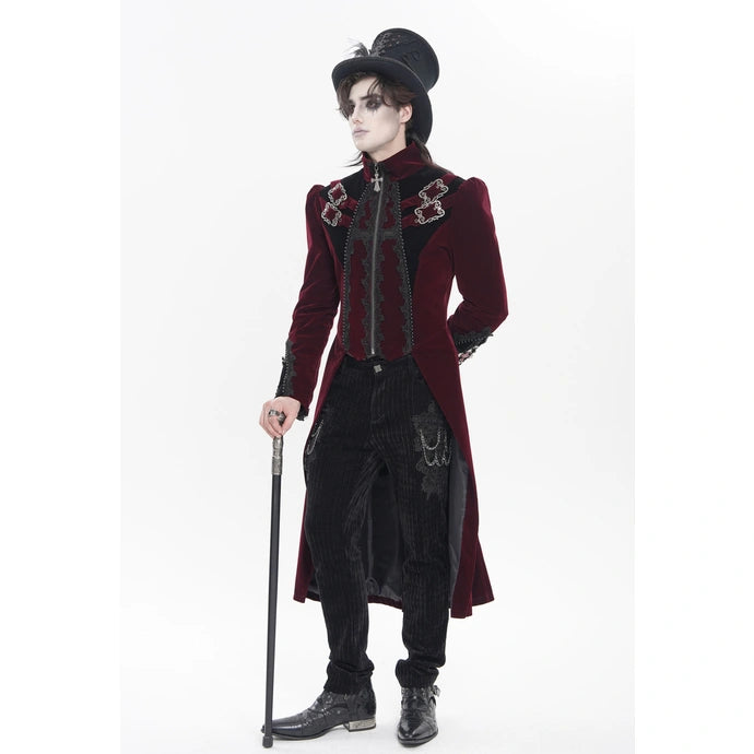 Big Buckle Zip Long Velvet Burgundy Jacket