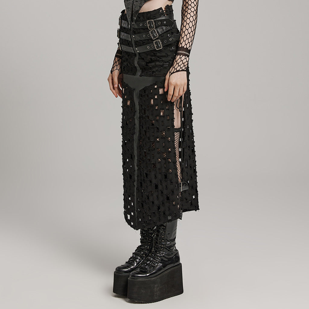 Cutout Belt Slit Maxi Skirt
