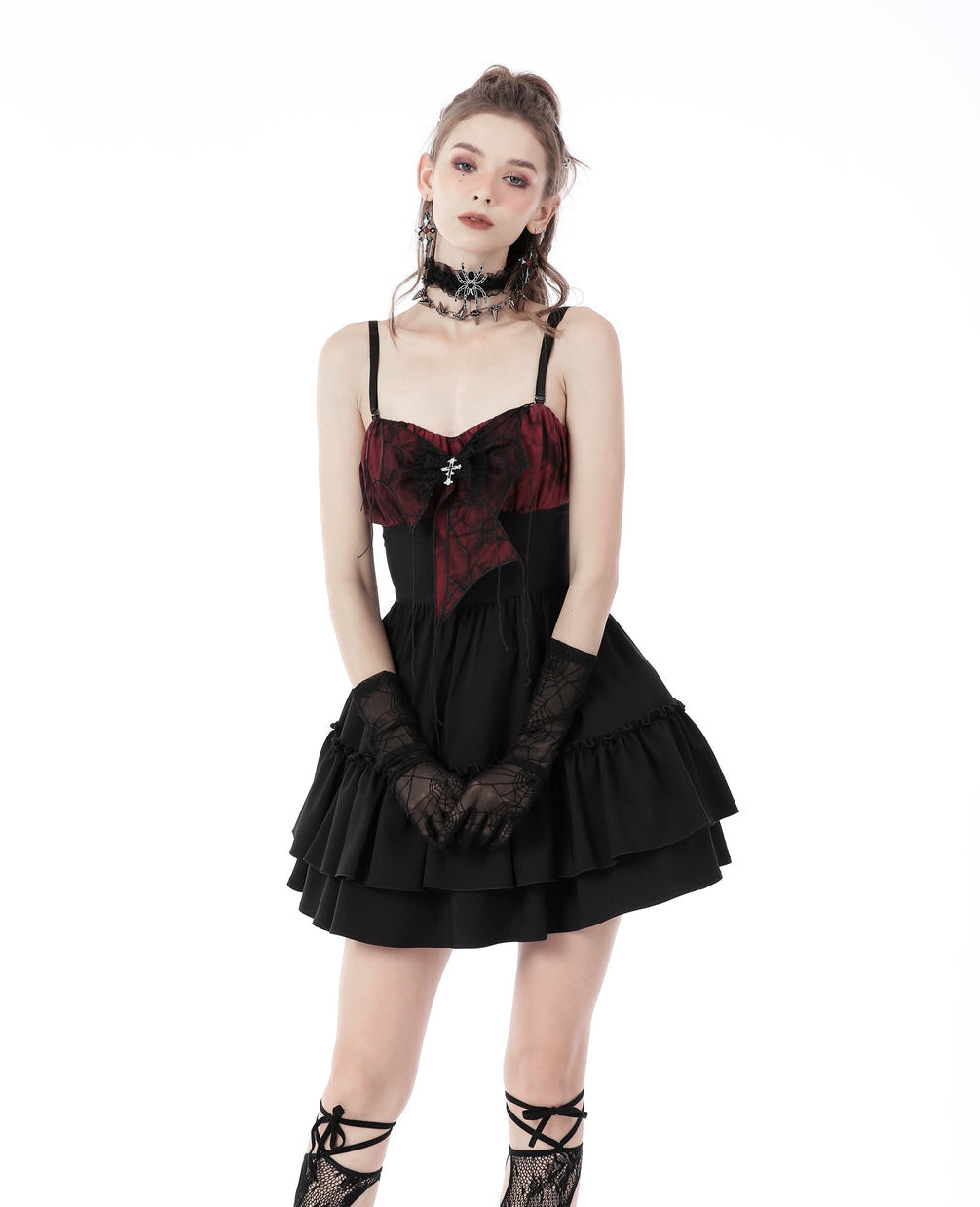Lace Bow Cobweb Mini Dress