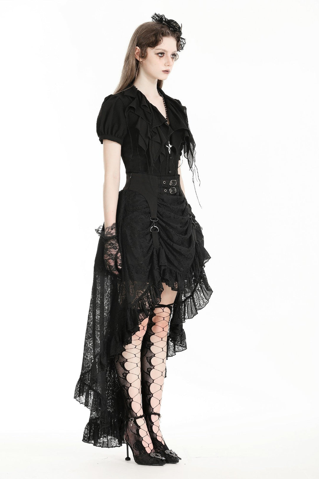 Hi-Lo Harness Strap Lace Skirt